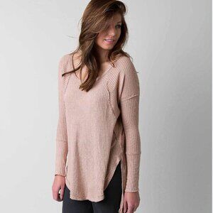 Free People Ventura Hi Low Hem Thermal Waffle Knit Mauve Size Large Oversized